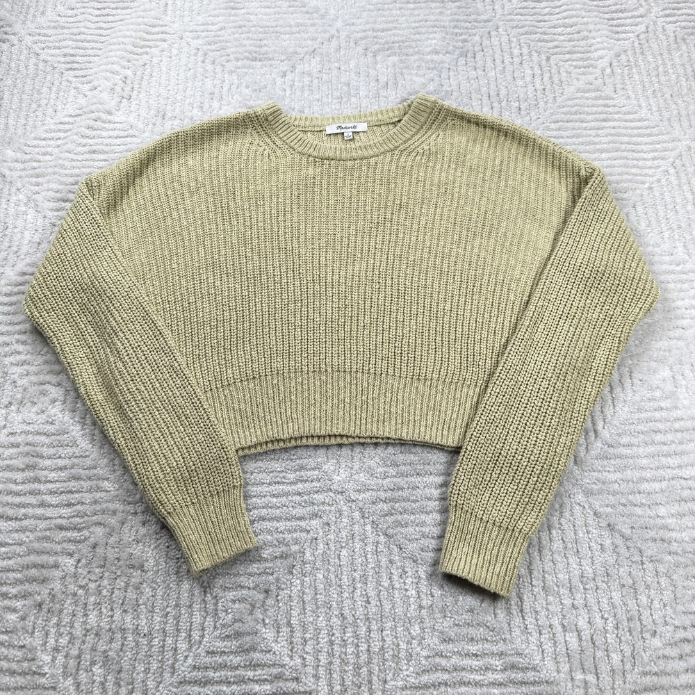 Madewell Sweater Womens S Sage Green Cropped Chunky Knit Pullover Cozy Boxy